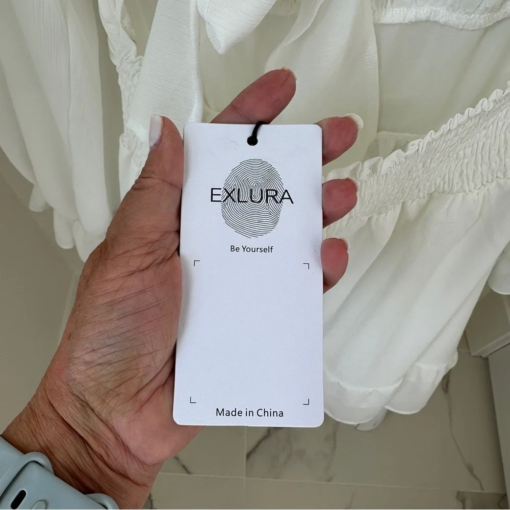 Exlura Long Lantern Sleeve Square Neck Elastic Waist Aline Casual Mini Dress